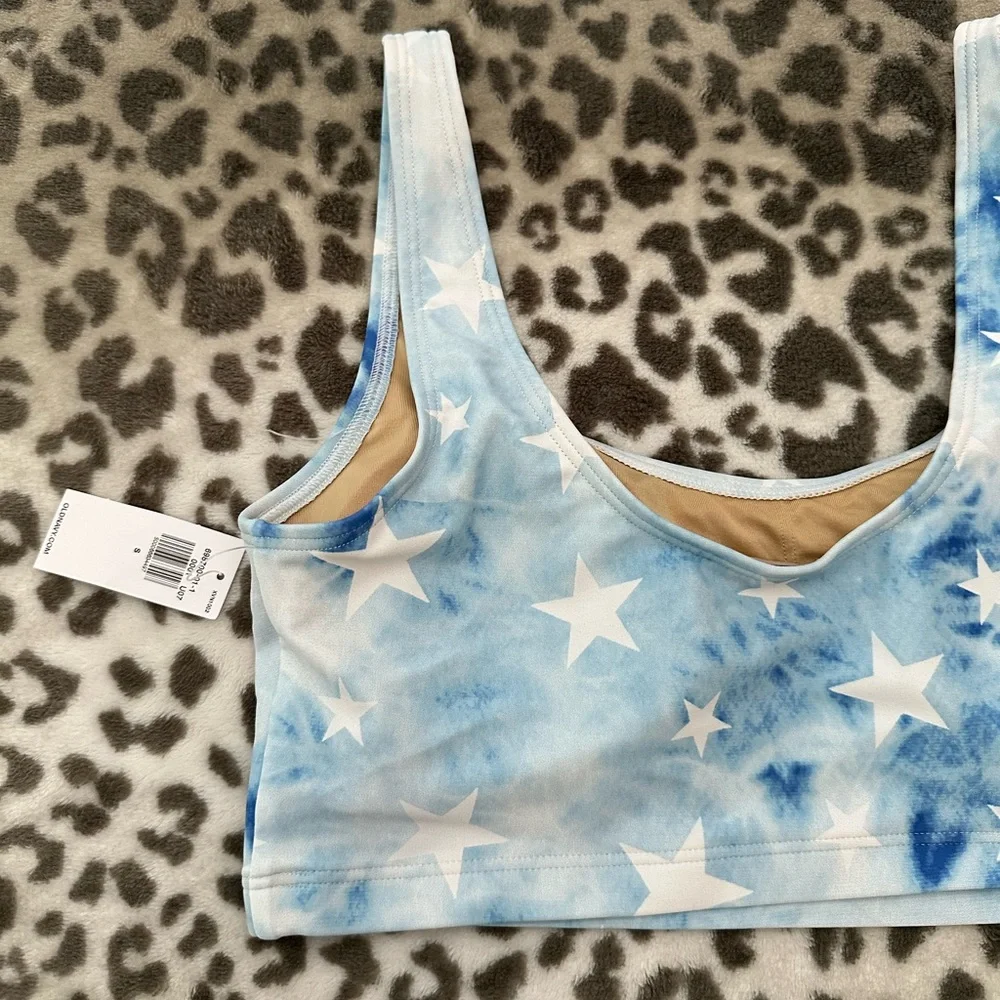 Old Navy Scoop-Neck Swim Bikini Top in Tie Dye Blue Star Print Size Small